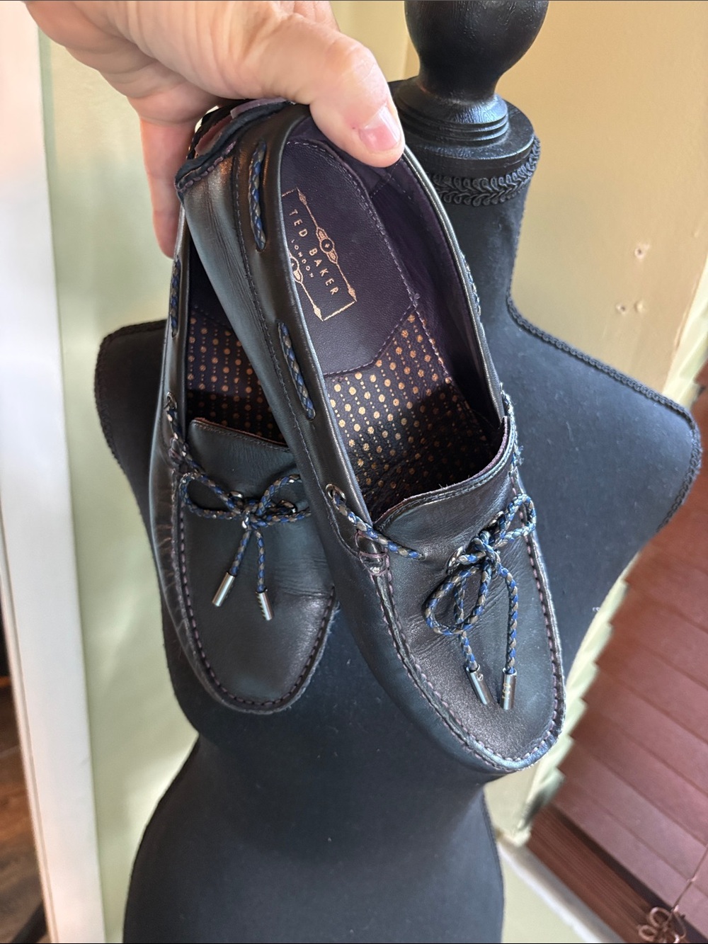 Ted Baker Melato Men's Blue Leather Boat Shoes with Blue Accent Laces
